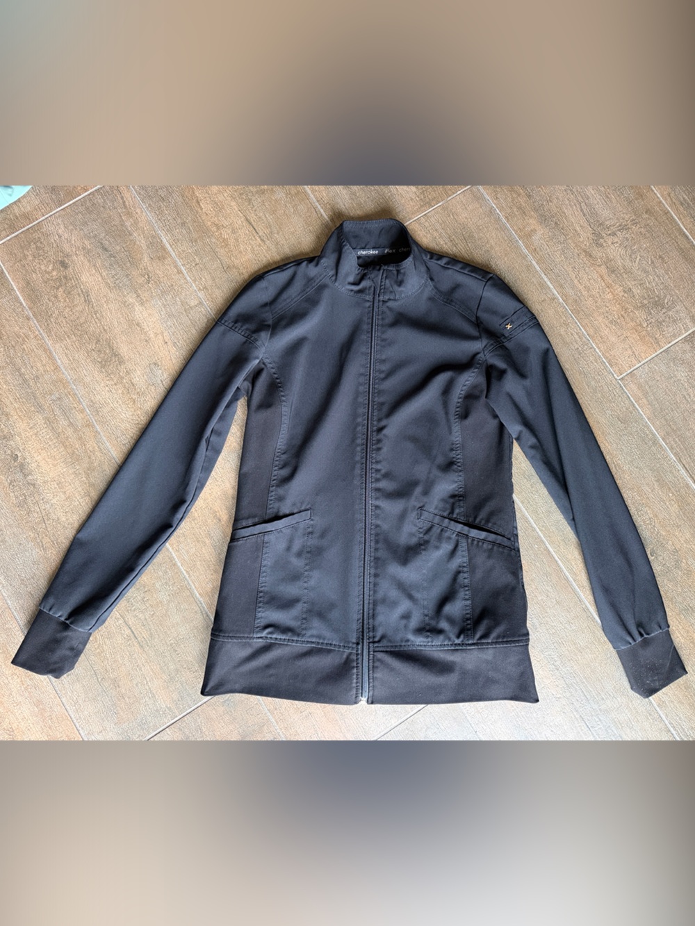 Women’s fitted Cherokee iFlex Black scrub Jacket - Performance Lightweight